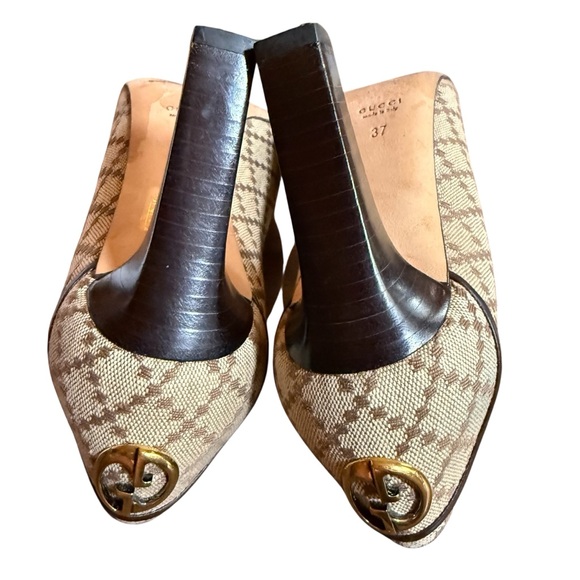 Gucci Diamante GG Logo Iconic Timeless Canvas Pumps Block Heel EU 37 US 7 - Picture 5 of 10